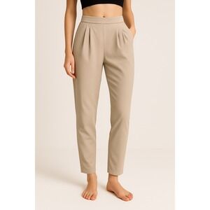 ZARA WOMAN Beige Pleated High Waisted Trousers Pants Elastic Waist XS